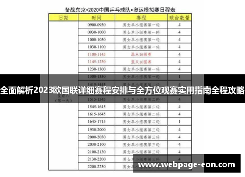 全面解析2023欧国联详细赛程安排与全方位观赛实用指南全程攻略 全面解析2023欧国联详细赛程安排与全方位观赛实用指南全程攻略